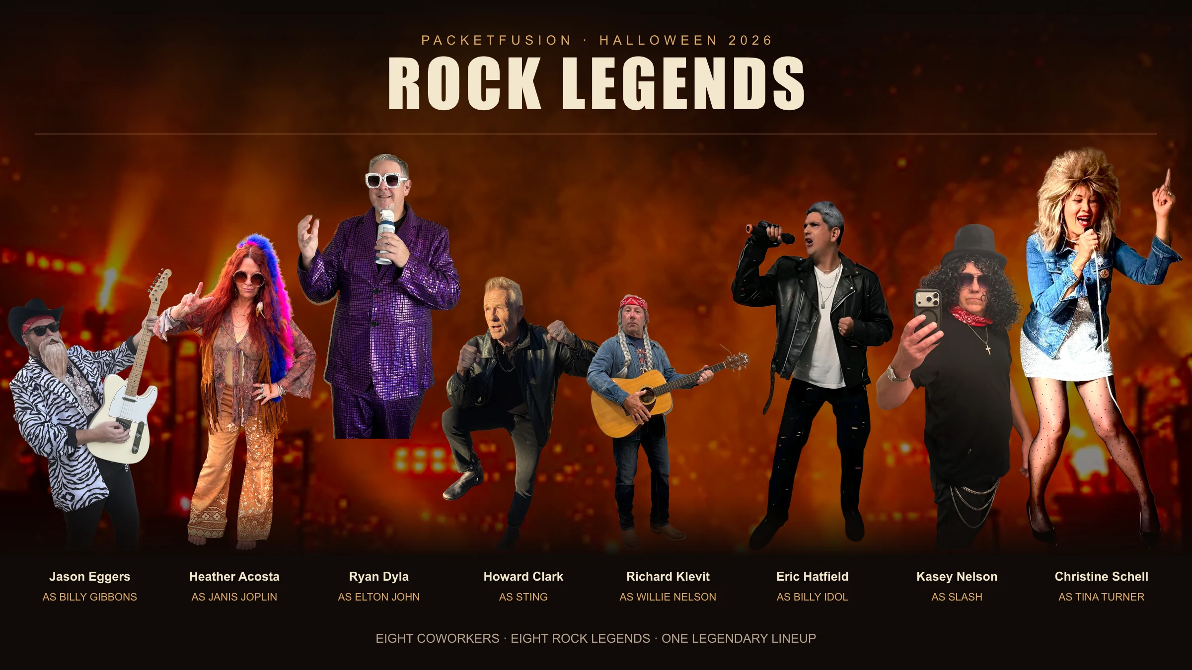Jason, Heather, Ryan, Howard, Richard, Eric, Kasey and Christine in their submitted rock costumes