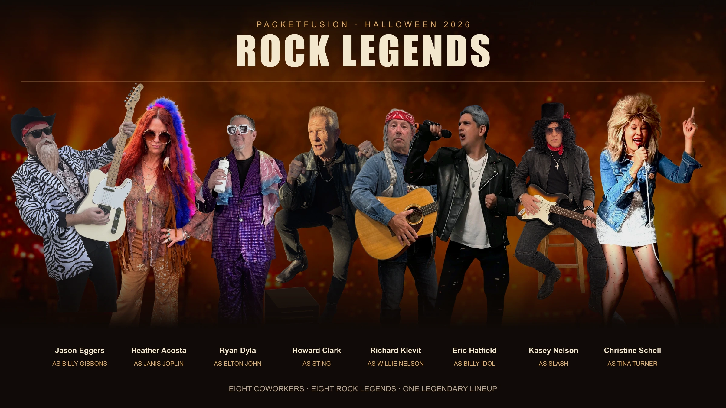 Jason, Heather, Ryan, Howard, Richard, Eric, Kasey and Christine in their submitted rock costumes